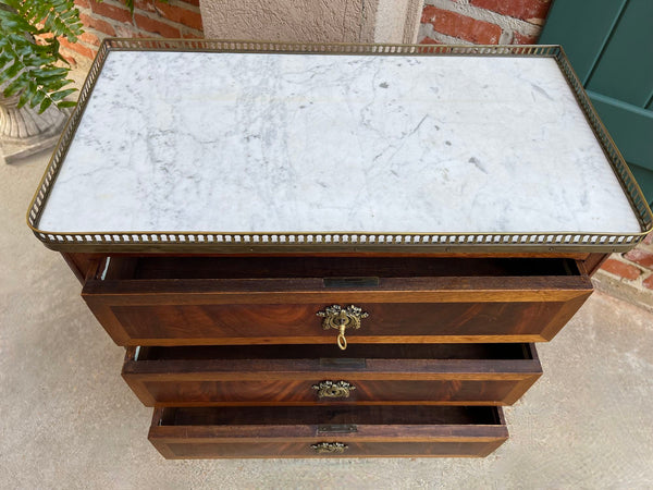 Antique French Mahogany Louis XVI Chest of Drawers WHITE Marble SMALL Side Table