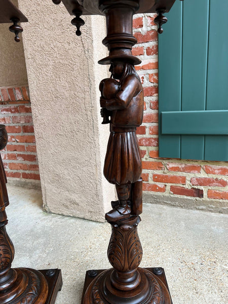 Antique French Breton Pedestal Stands PAIR Carved Figural Display Brittany c1900