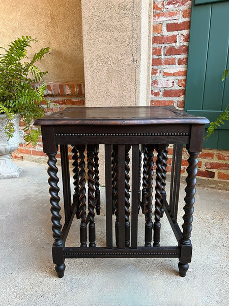 SET 4 Antique French Drop Leaf Nesting TABLE BARLEY TWIST Folding End Carved Oak