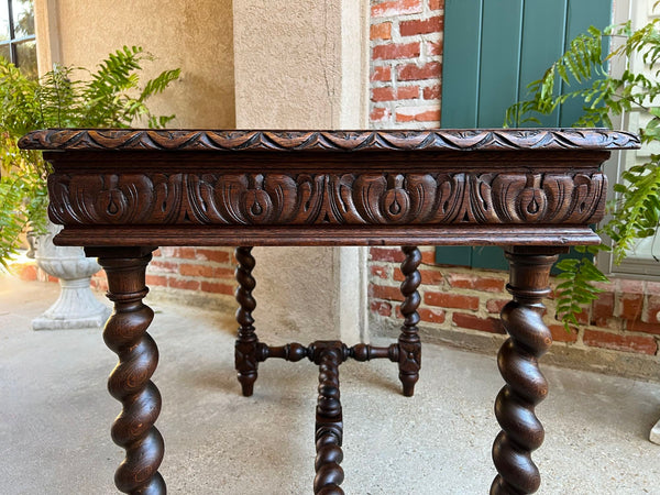 Antique French Sofa Table Writing Desk Barley Twist Carved Oak Renaissance