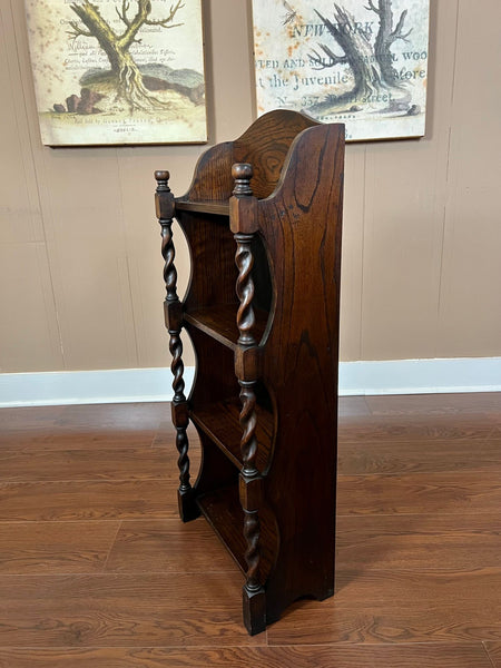 PETITE Antique English Bookcase Bookshelf Barley Twist Tiger Oak Display c1920
