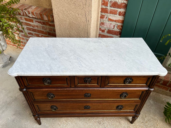 Antique French Mahogany Commode White MARBLE Louis XVI Mahogany Chest of Drawers