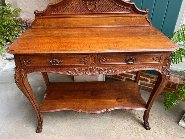 Antique French Dessert Server Sideboard Buffet Louis XV Carved Tiger Oak c1890