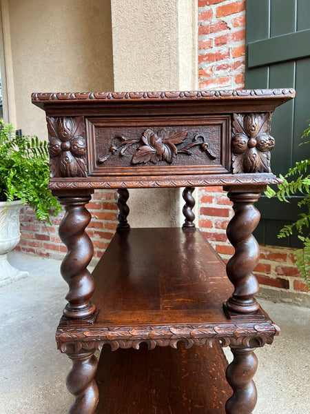 Antique French Carved Oak Server Sideboard Barley Twist Renaissance Bookshelf