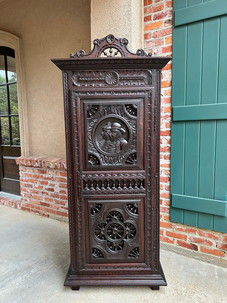 Antique French Breton Cabinet Armoire Carved Crown Brittany Wardrobe c1890