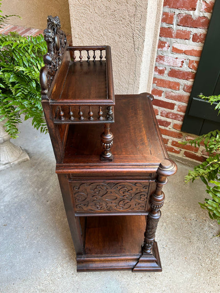 Antique French Side End Table Cabinet Carved Oak Renaissance Spindle Gallery