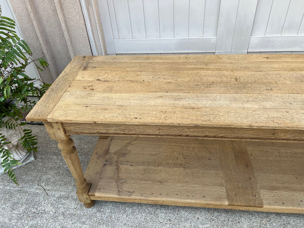 Antique French Drapers Table Bleached Oak Large Kitchen Island Console c1890