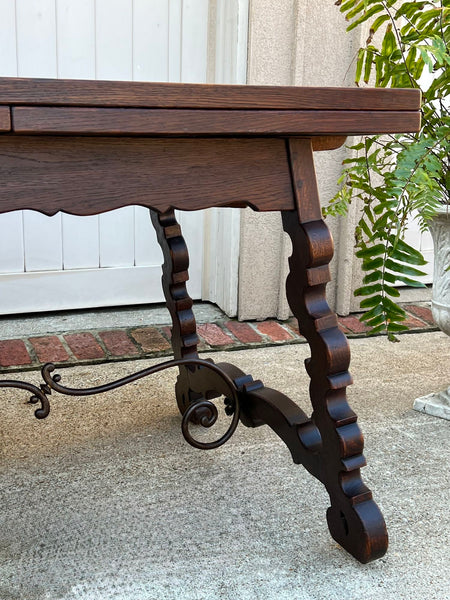 Antique French Oak Dining Table Spanish Catalan Trestle 9 FT. Draw Leaf c1910