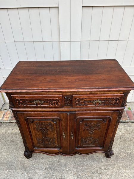 Antique French Louis XV Buffet Sideboard Cabinet Carved Oak Server c1920