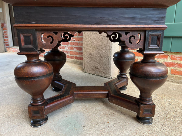 Antique English Book Press Table Renaissance Carved Oak Ebonized Cabinet c1880