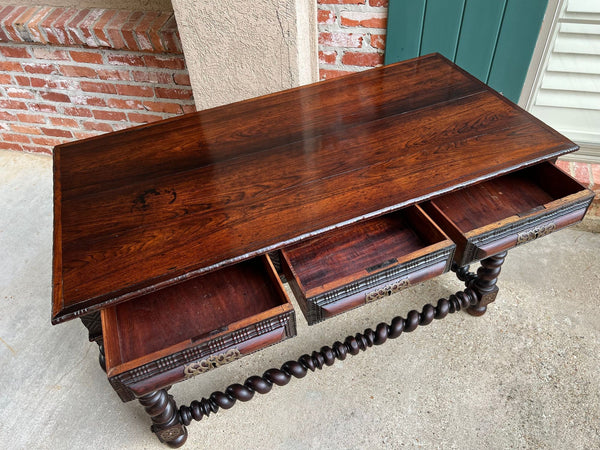 Antique Portuguese Rosewood Library Writing Table Barley Twist Console c1790