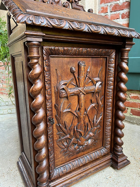 Antique French Altar Lecturn Gothic Bible Box Podium Sacristy Cabinet Carved Oak