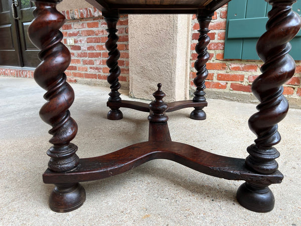 Antique English Barley Twist Writing Table Library Desk Jacobean Walnut c1880