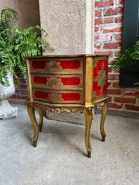 Vintage Italian Gold Gilt Wood Chest End Table Florentine RED Hollywood Regency Tole