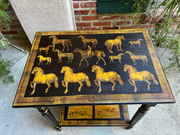 Antique English Console Side Table Decoupage Horse Equestrian Fox Hunt c1890