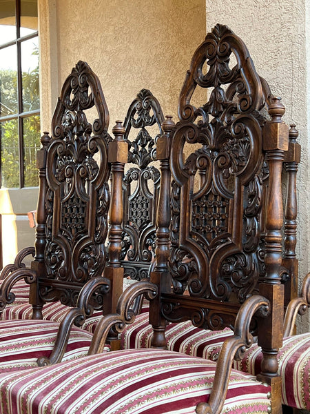 Set 6 Antique French Dining Chairs Renaissance Revival Tall Open Carved Oak SIX