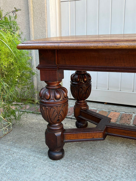 Antique English Oak Refectory Console Hall Table Carved Jacobean or Tudor c1890