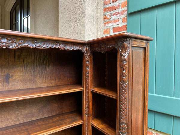 Antique French Corner Bookcase Carved Oak Louis XV Revival Open Shelves c1920 b
