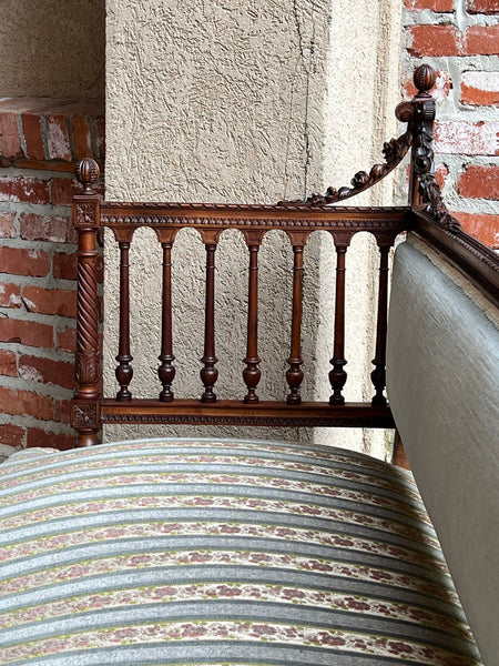 Antique English Chaise Lounge Bench Victorian Hall Seat Carved Walnut c1880