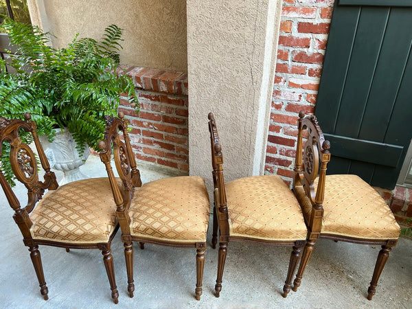 Set 4 Antique French Louis XVI Salon Chairs Petite Dining Parlor Carved Walnut