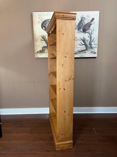 Antique English Country Pine Bookcase Bookshelf Tall Narrow Open Shelf c1900