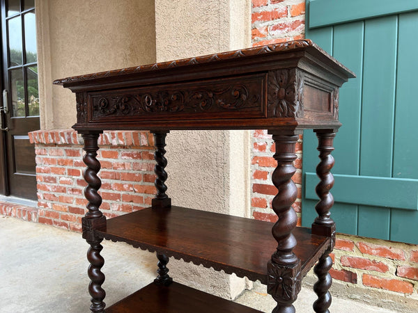Antique English Server Console Table Jacobean Carved Oak Barley Twist c1900