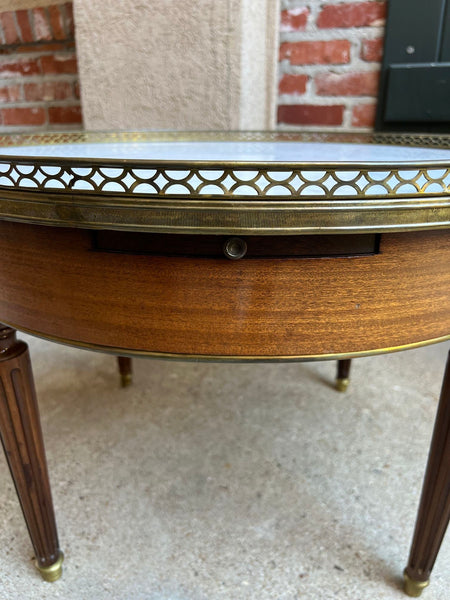 Antique French Round Bouillotte Side Table White Marble Louis XVI Style Gueridon