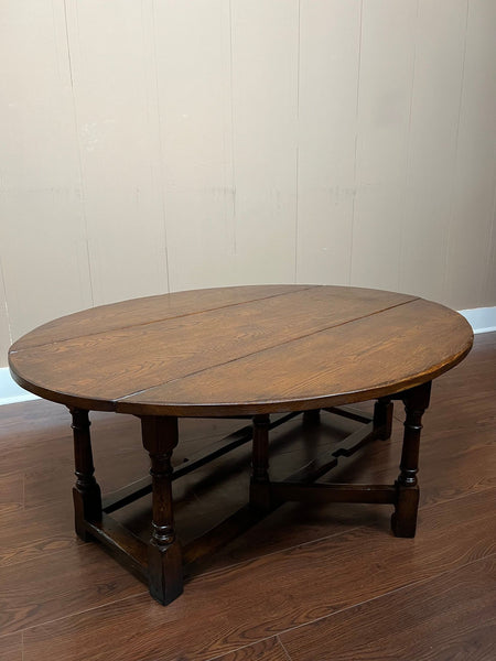 Antique English Oak Coffee Table Drop Leaf Jacobean Wake Table Gateleg c1930