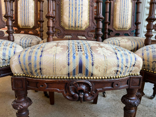 Set 6 Antique French Dining Chairs Renaissance Carved Oak Black Forest c1880