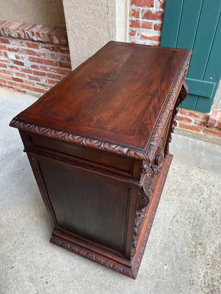 Antique French Wine Cabinet Sideboard Renaissance Revival Carved Oak c1890