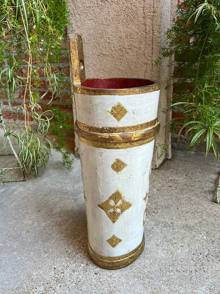 Vintage Italian Florentine Giltwood Umbrella Stand Mid-Century Floral Vase Urn