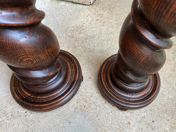 PAIR Set of 2 Antique French Pedestal Stand BARLEY TWIST Oak LARGE Plant Columns