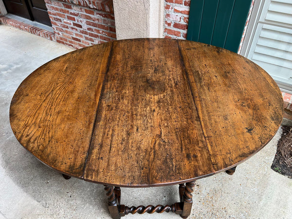 Antique English Wake Dining Table Drop Leaf BARLEY TWIST Jacobean Oak Console