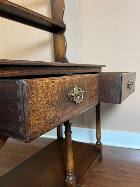 Antique English Dresser Sideboard Plate Rack Potboard Jacobean Tiger Oak c1900