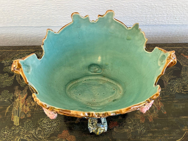 Antique French Majolica Jardinière Planter Peacock Onnaing Large Cache Pot c1880