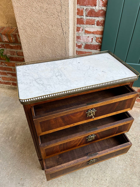 Antique French Mahogany Louis XVI Chest of Drawers WHITE Marble SMALL Side Table