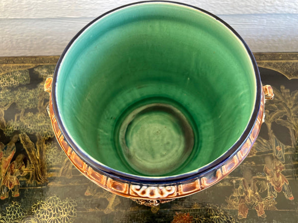 Antique Majolica Bird Planter Cache Pot Jardinière Cobalt Blue Wasmuël c1890