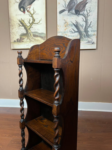 PETITE Antique English Bookcase Bookshelf Barley Twist Tiger Oak Display c1920
