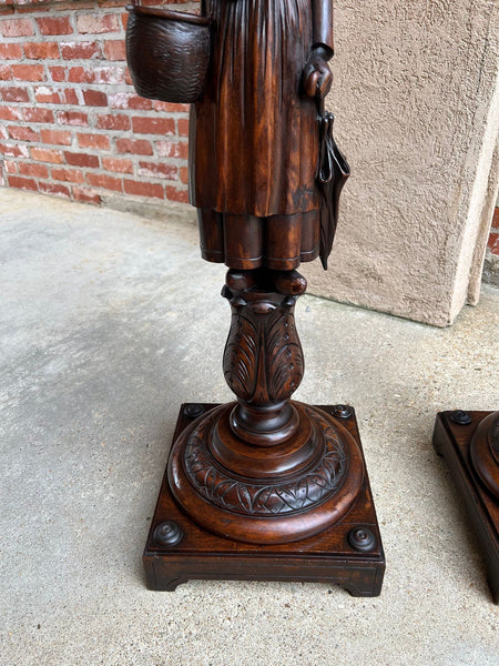 Antique French Breton Pedestal Stands PAIR Carved Figural Display Brittany c1900