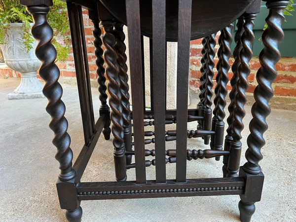 SET 4 Antique French Drop Leaf Nesting TABLE BARLEY TWIST Folding End Carved Oak