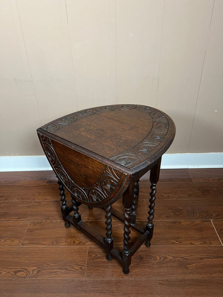 PETITE Antique English Side Sofa Table Barley Twist Drop Leaf Gateleg Carved Oak