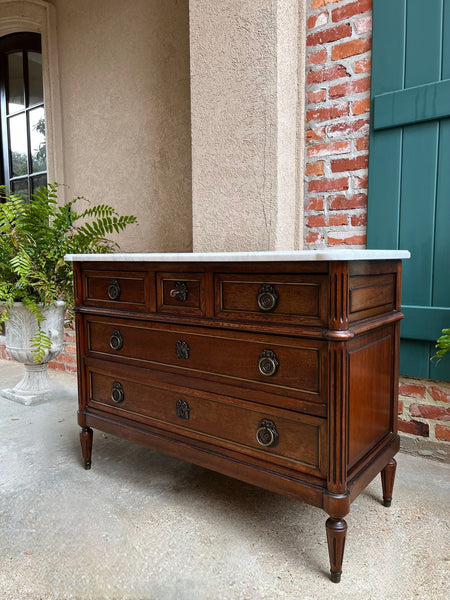 Antique French Mahogany Commode White MARBLE Louis XVI Mahogany Chest of Drawers