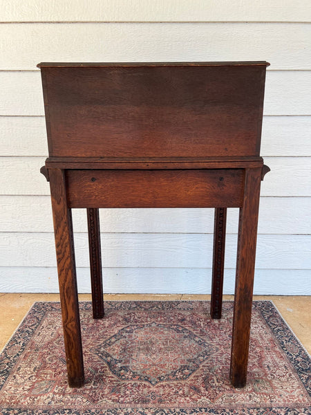 Antique English Slant Top Bible Box Desk Stand Jacobean Carved Oak Lectern c1890