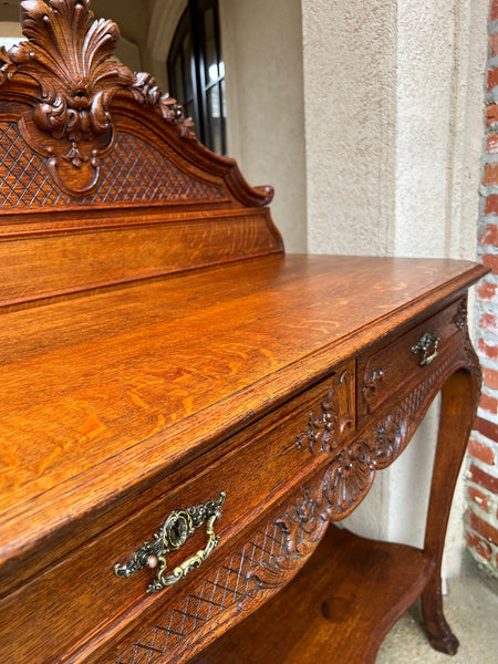 Antique French Dessert Server Sideboard Buffet Louis XV Carved Tiger Oak c1890