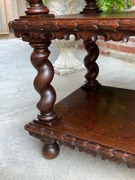 Antique French Carved Oak Server Sideboard Barley Twist Renaissance Bookshelf