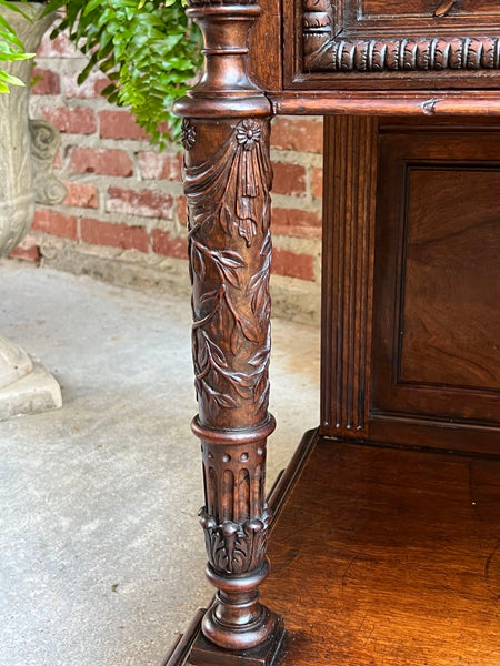 Antique French Side End Table Cabinet Carved Oak Renaissance Spindle Gallery