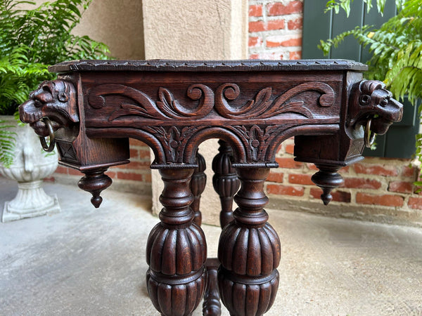 Antique French Console Side Table Renaissance PETITE Gothic Carved Oak c1880