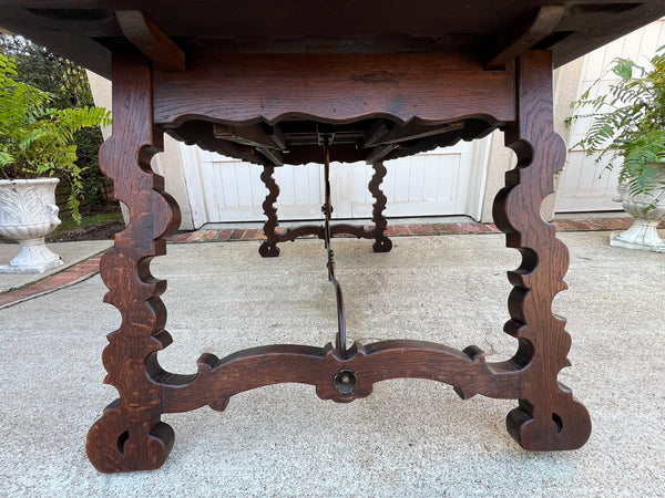 Antique French Oak Dining Table Spanish Catalan Trestle 9 FT. Draw Leaf c1910