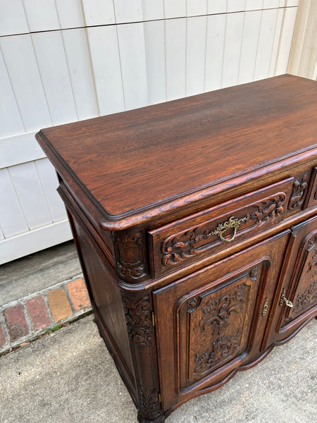 Antique French Louis XV Buffet Sideboard Cabinet Carved Oak Server c1920