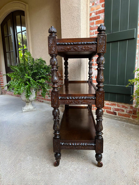 Antique English Hotel Dumbwaiter Server Sideboard Trolley Carved Oak Renaissance